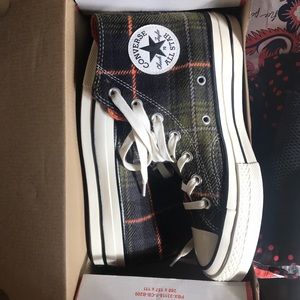 Converse olive green plaid Chuck 70 high tops